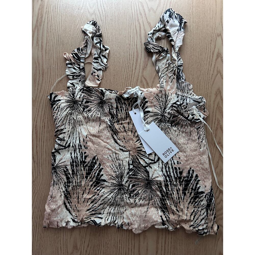 New Women’s Rose & Olive Fireworks 🎇 Slight Crop Top Pale Tan Nude Black Large